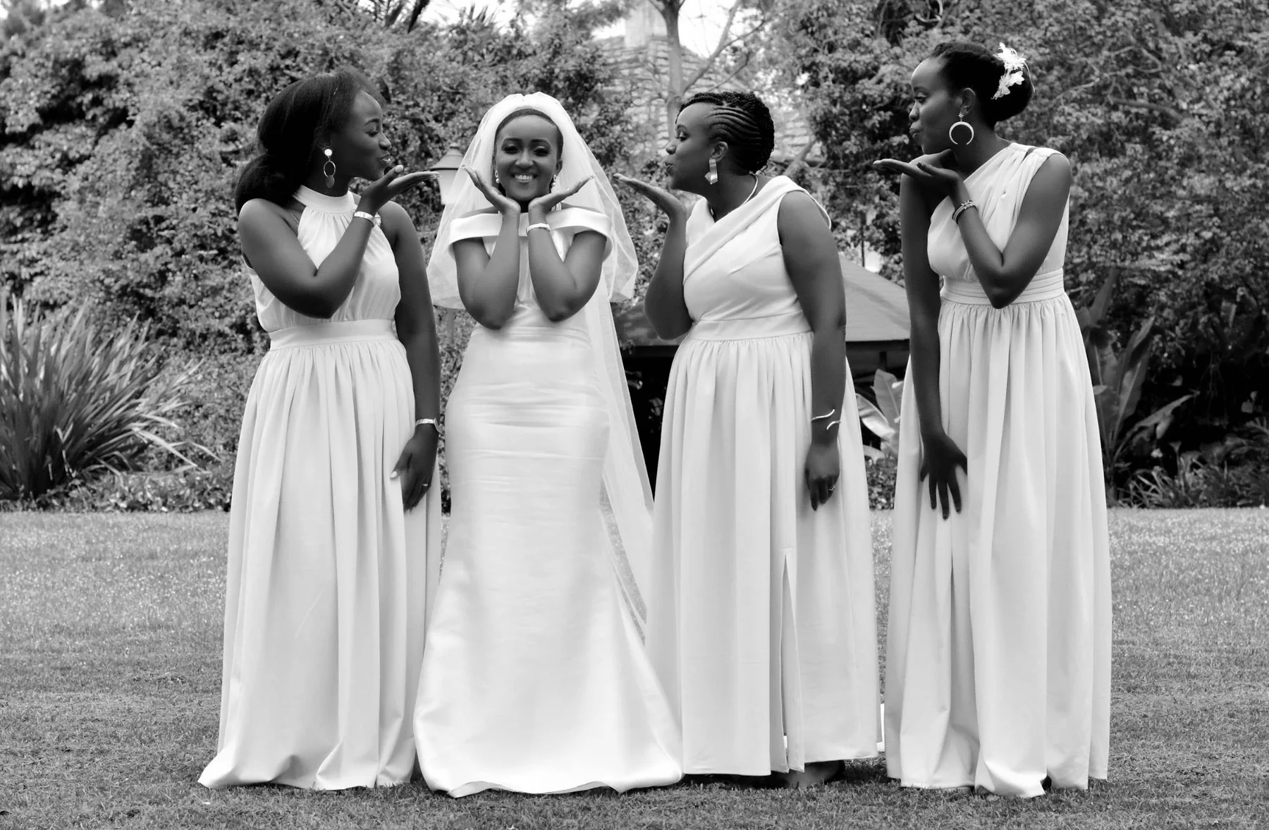 Black and white bridal party photograph